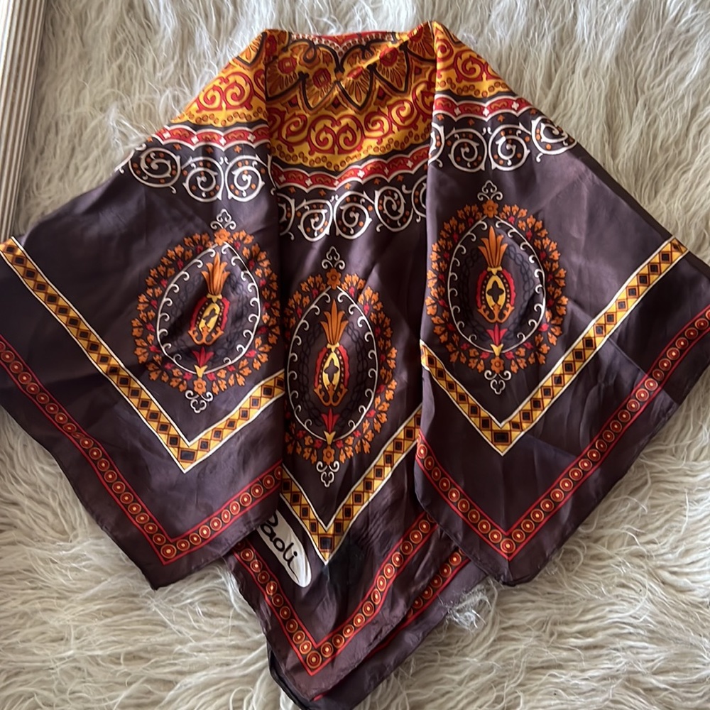 Brown rosette mandala silk scarf